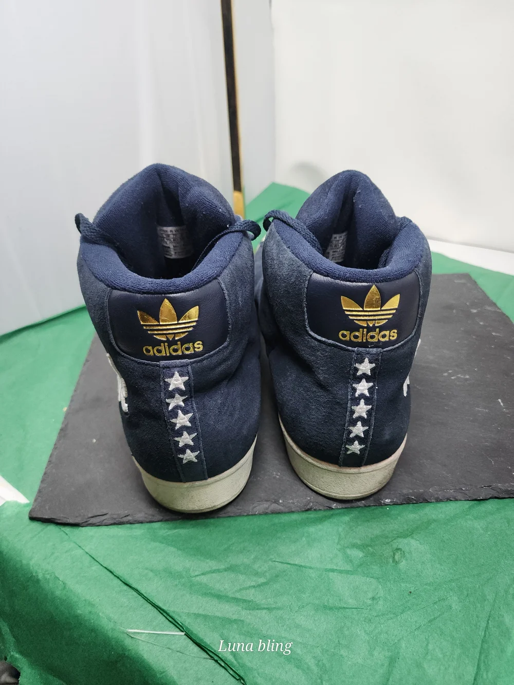 Adidas Men's Navy Suede High-Top Sneakers with White Shell Toe